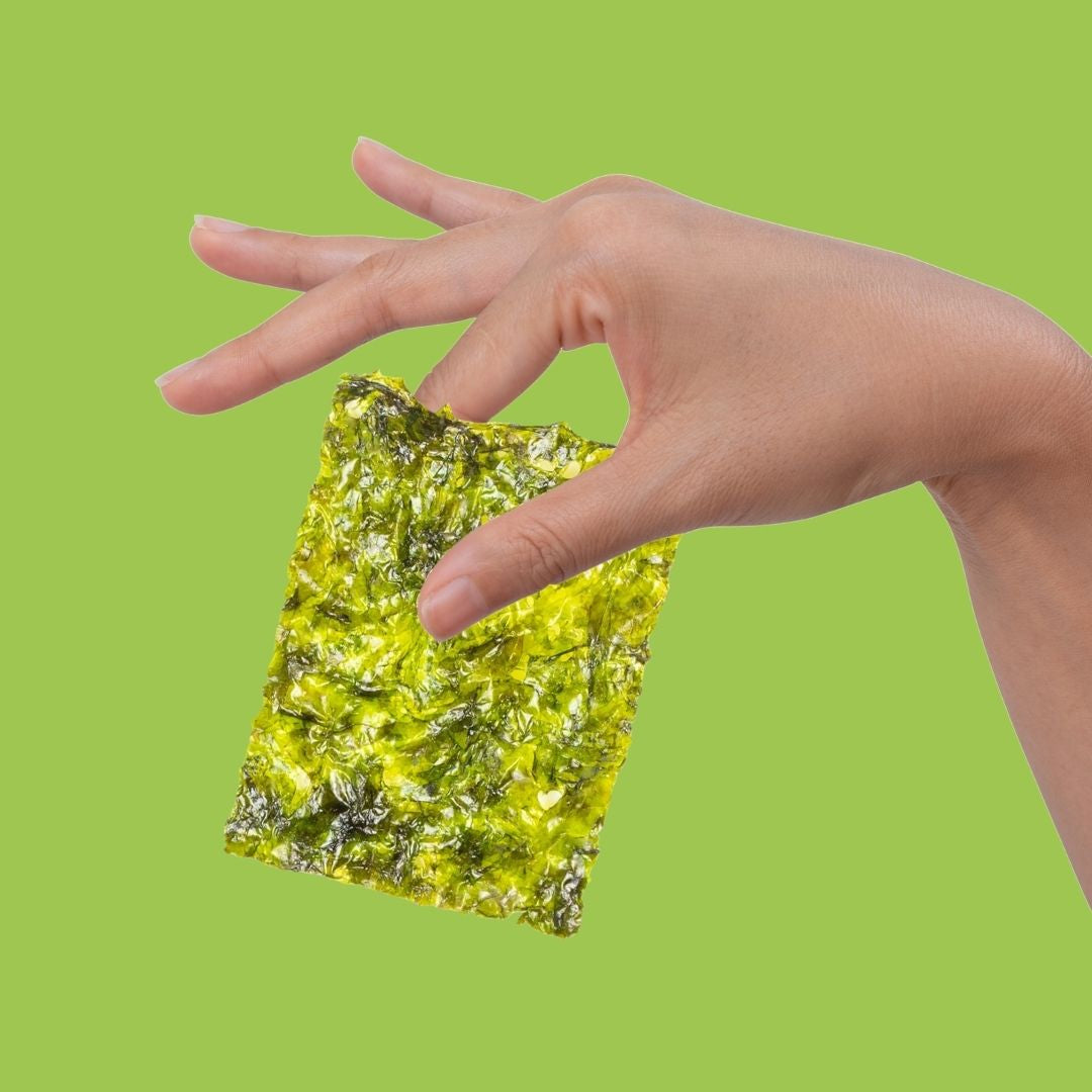 Hand holding crispy avocado oil seaweed