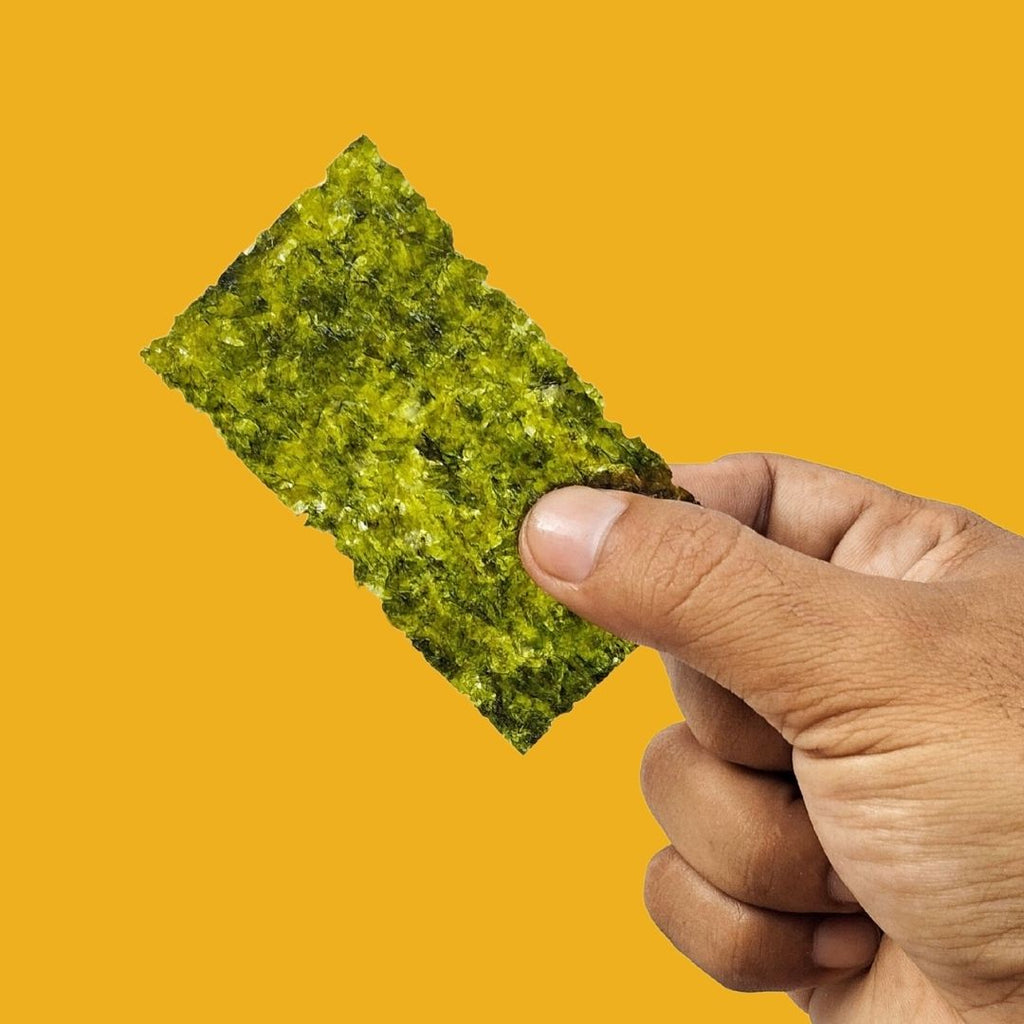 Hand holding crispy sesame oil seaweed